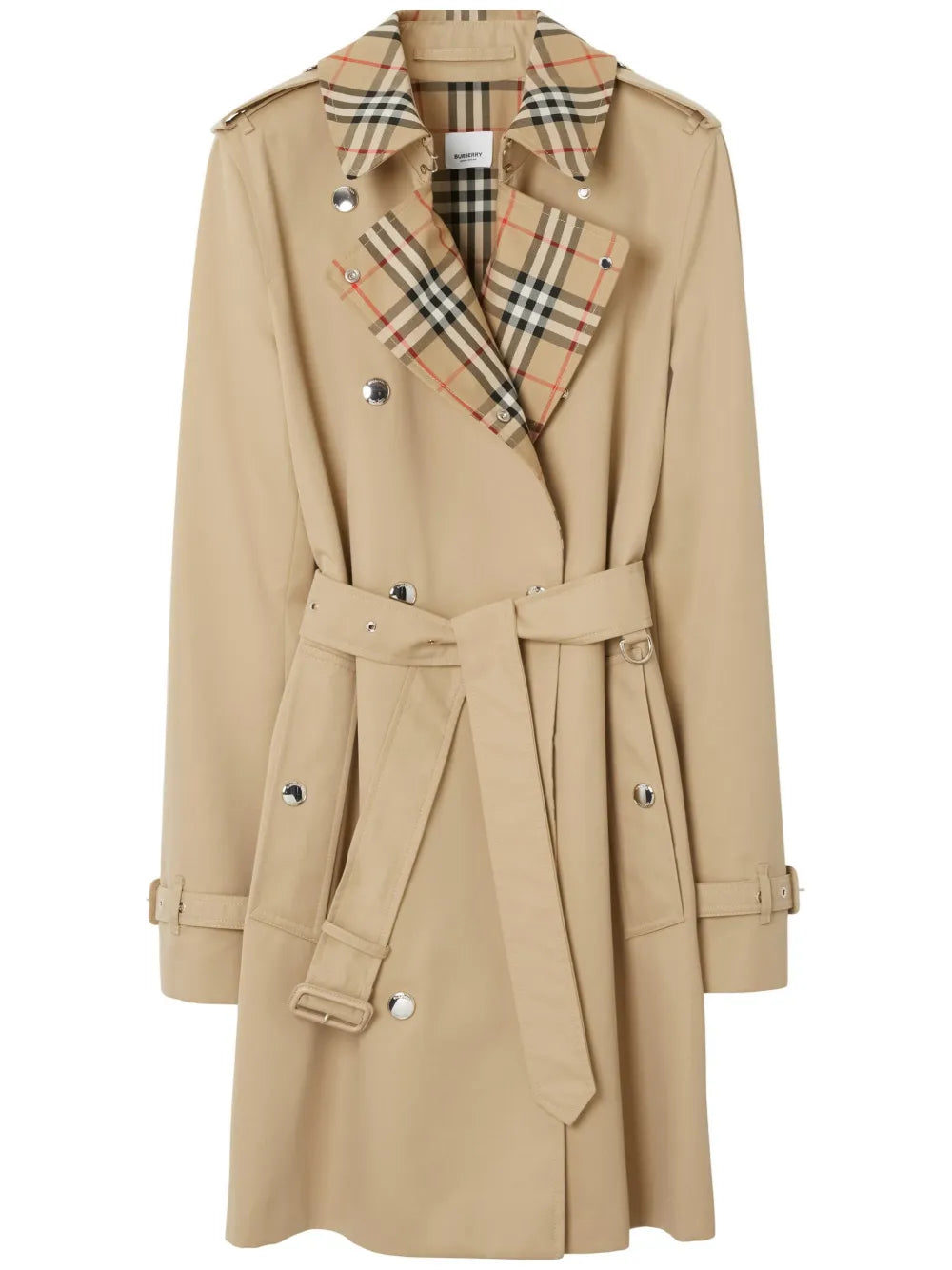 Vintage Check-Trim Short Trench Coat