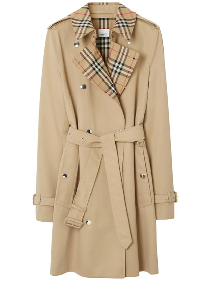 Vintage Check-Trim Short Trench Coat