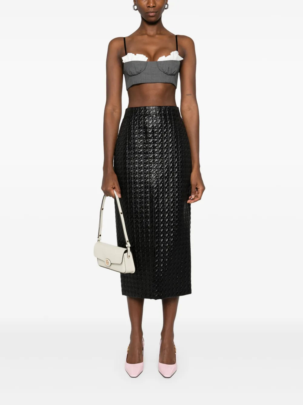 Zip-Up Quilted Midi Skirt