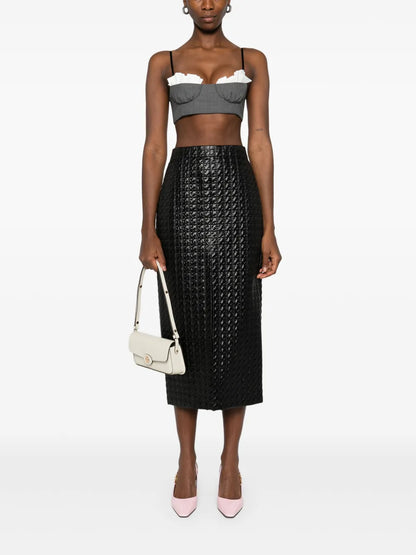 Zip-Up Quilted Midi Skirt