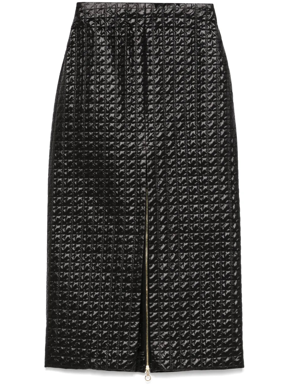 Zip-Up Quilted Midi Skirt