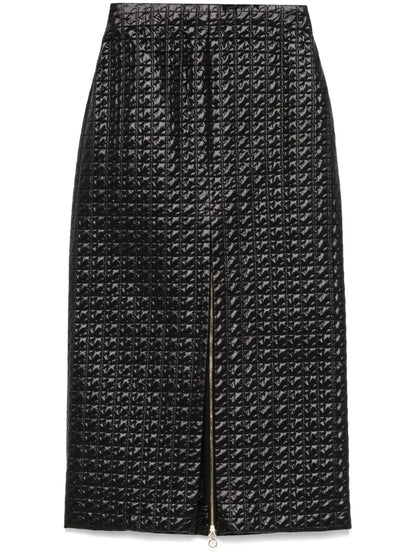 Zip-Up Quilted Midi Skirt