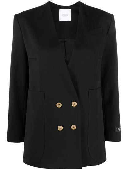 Collarless Double-Breasted Blazer
