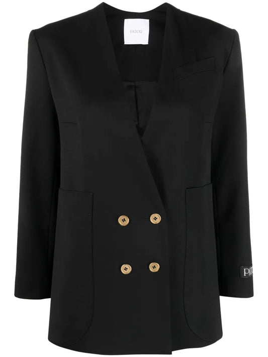 Collarless Double-Breasted Blazer