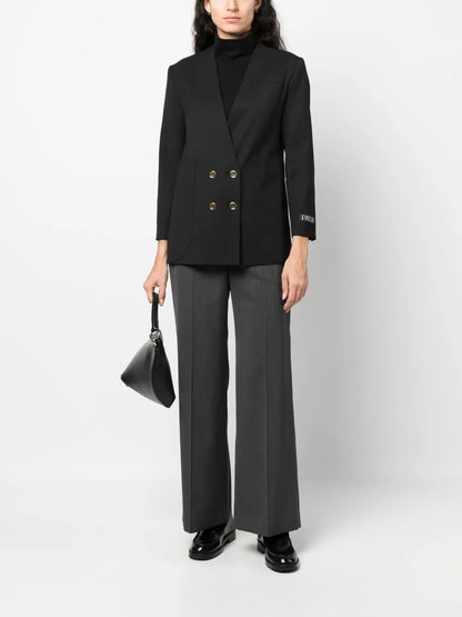 Collarless Double-Breasted Blazer