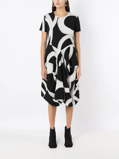 Abstract-Pattern Draped Dress