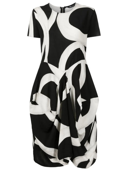Abstract-Pattern Draped Dress