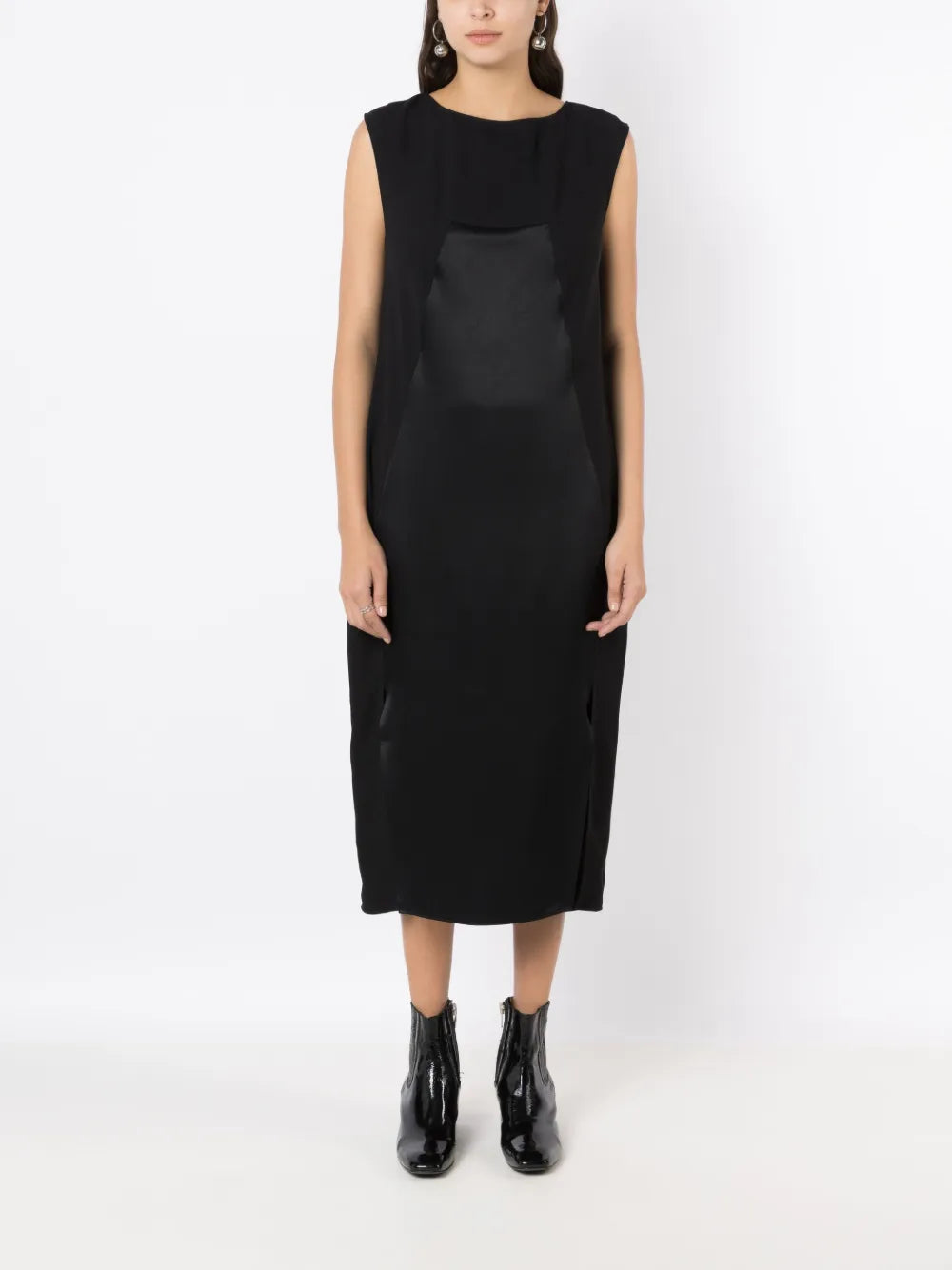 Satin-Detail Sleeveless Dress
