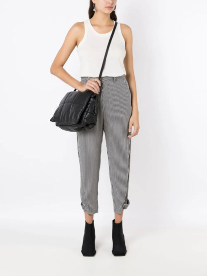 Vertical-Stripe Tapered Cropped Trousers