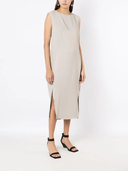Satin-Detail Sleeveless Dress