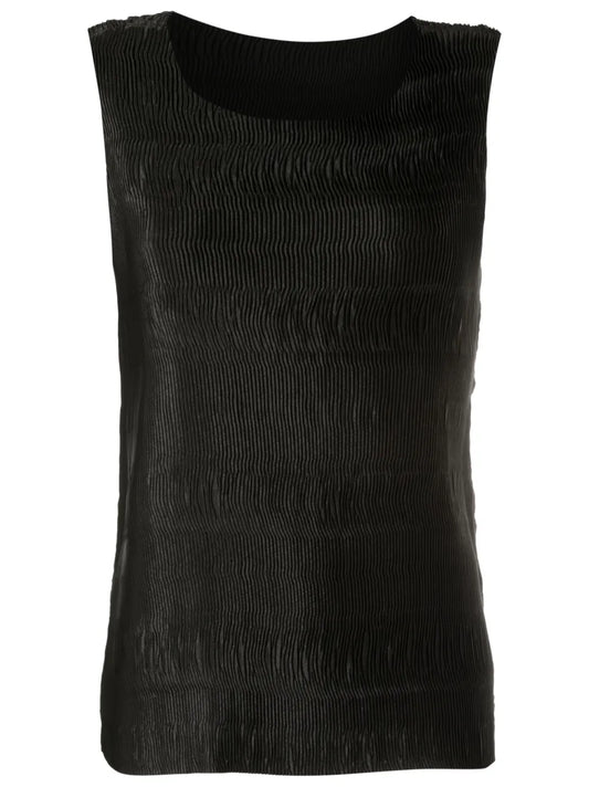 Plissé-Effect Satin Sleeveless Top