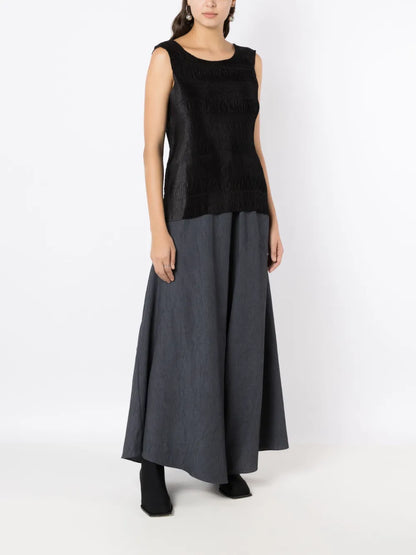 Plissé-Effect Satin Sleeveless Top