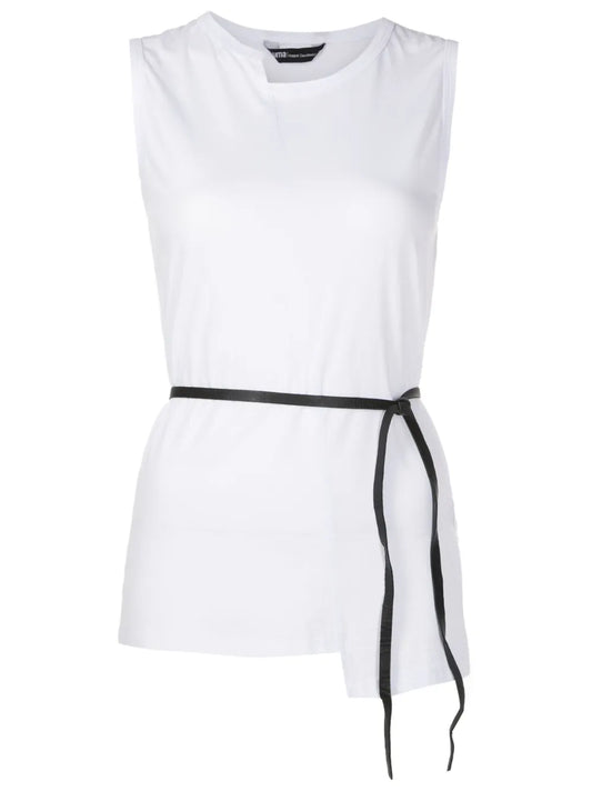Asymmetric Tied-Waist Cotton Top