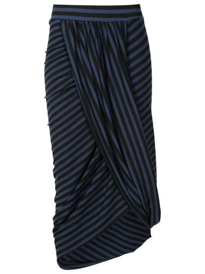 Striped Draped Midi Skirt