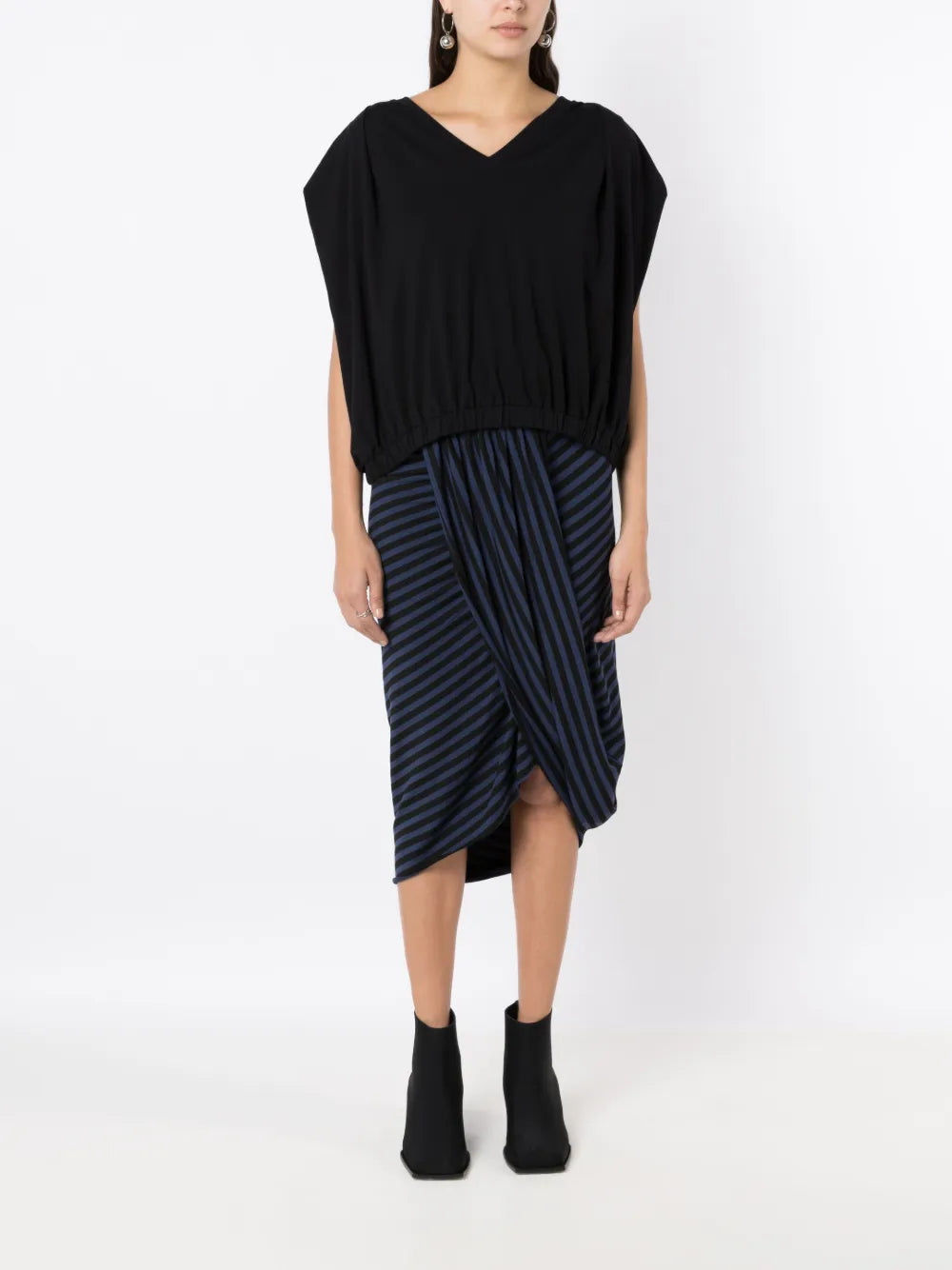 Striped Draped Midi Skirt