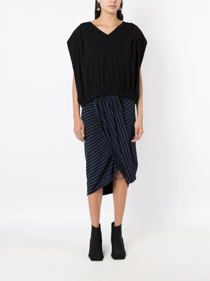 Striped Draped Midi Skirt
