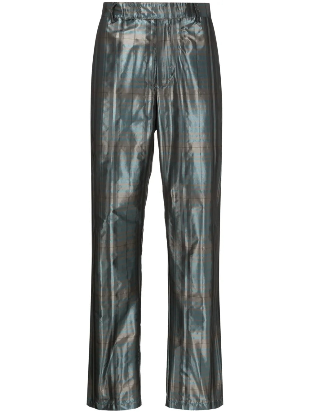 Checked Metallic Straight-Leg Trousers