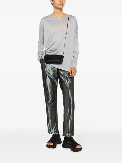 Checked Metallic Straight-Leg Trousers