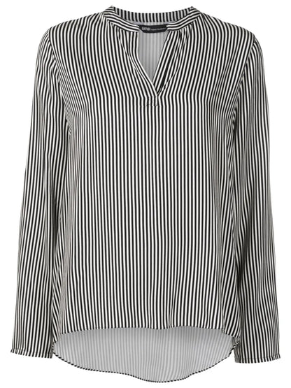 Vertical-Stripe Split-Neck Blouse