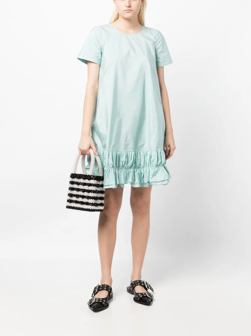 Ruffle-Hem Short-Sleeve Dress