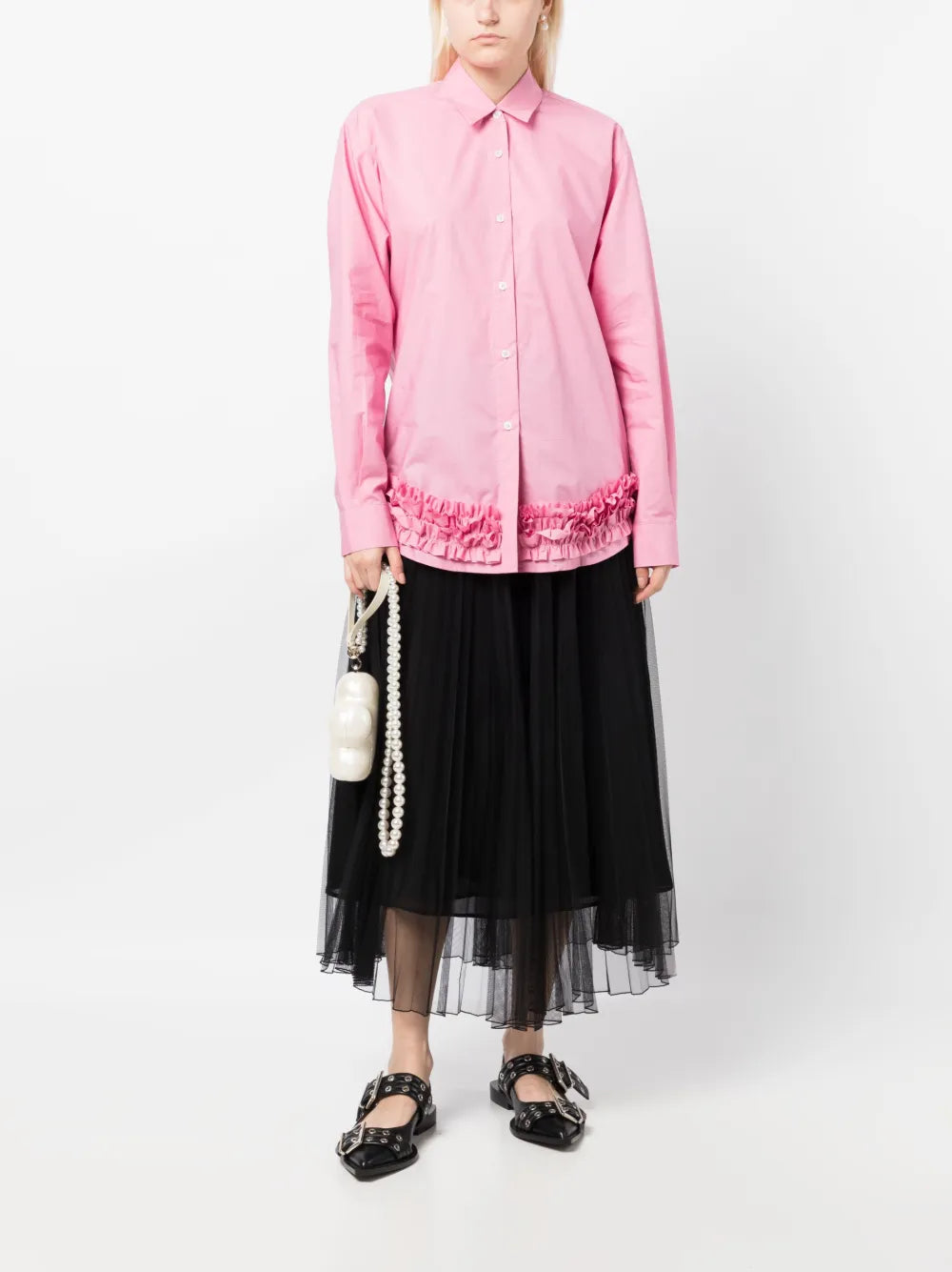 Ruffle-Detailing Long-Sleeve Shirt