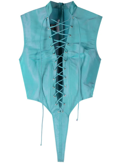 Sleeveless Lace-Up Bodysuit