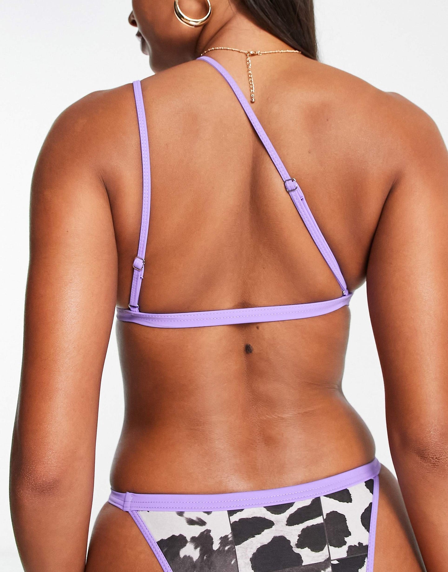 Asymmetric One Shoulder Bikini Top With Contrast Bind