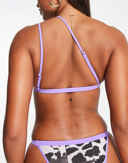 Asymmetric One Shoulder Bikini Top With Contrast Bind