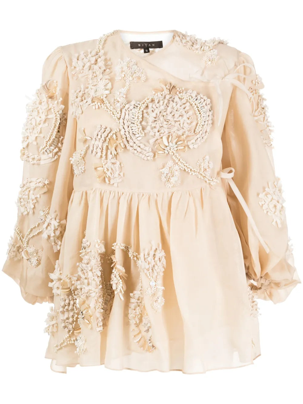 Floral-Embroidered Silk Blouse