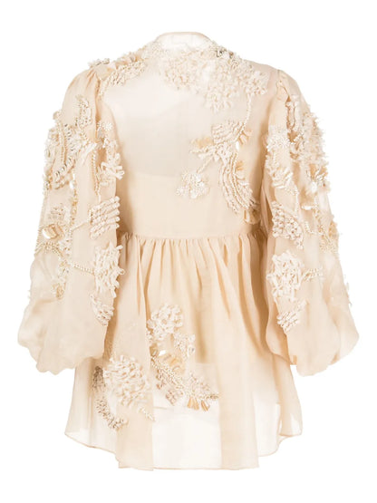 Floral-Embroidered Silk Blouse