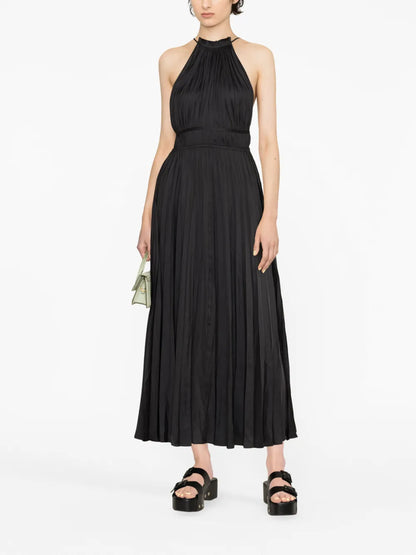 Pleated Satin Maxi Dress