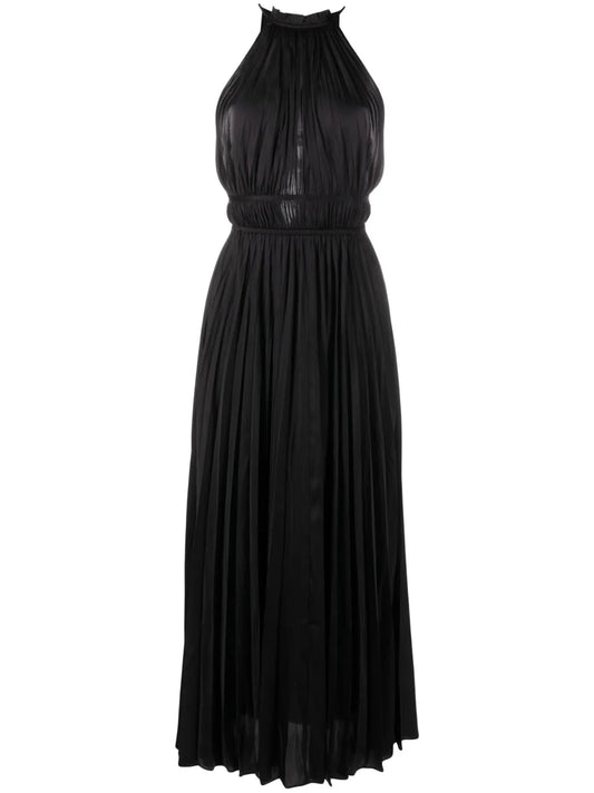 Pleated Satin Maxi Dress