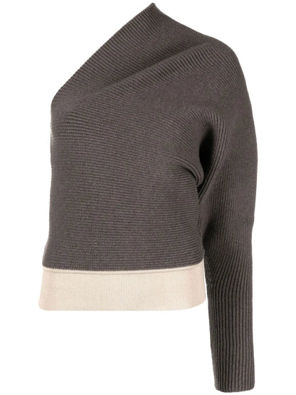 One-Shoulder Ribbed-Knit Jumper