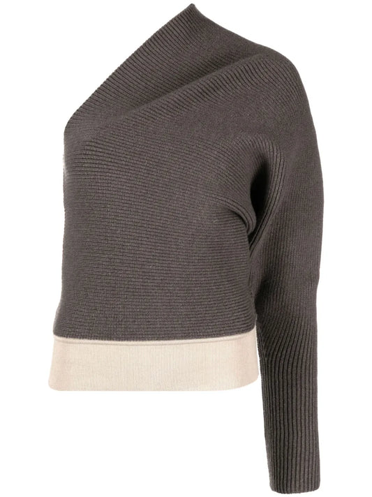 One-Shoulder Ribbed-Knit Jumper