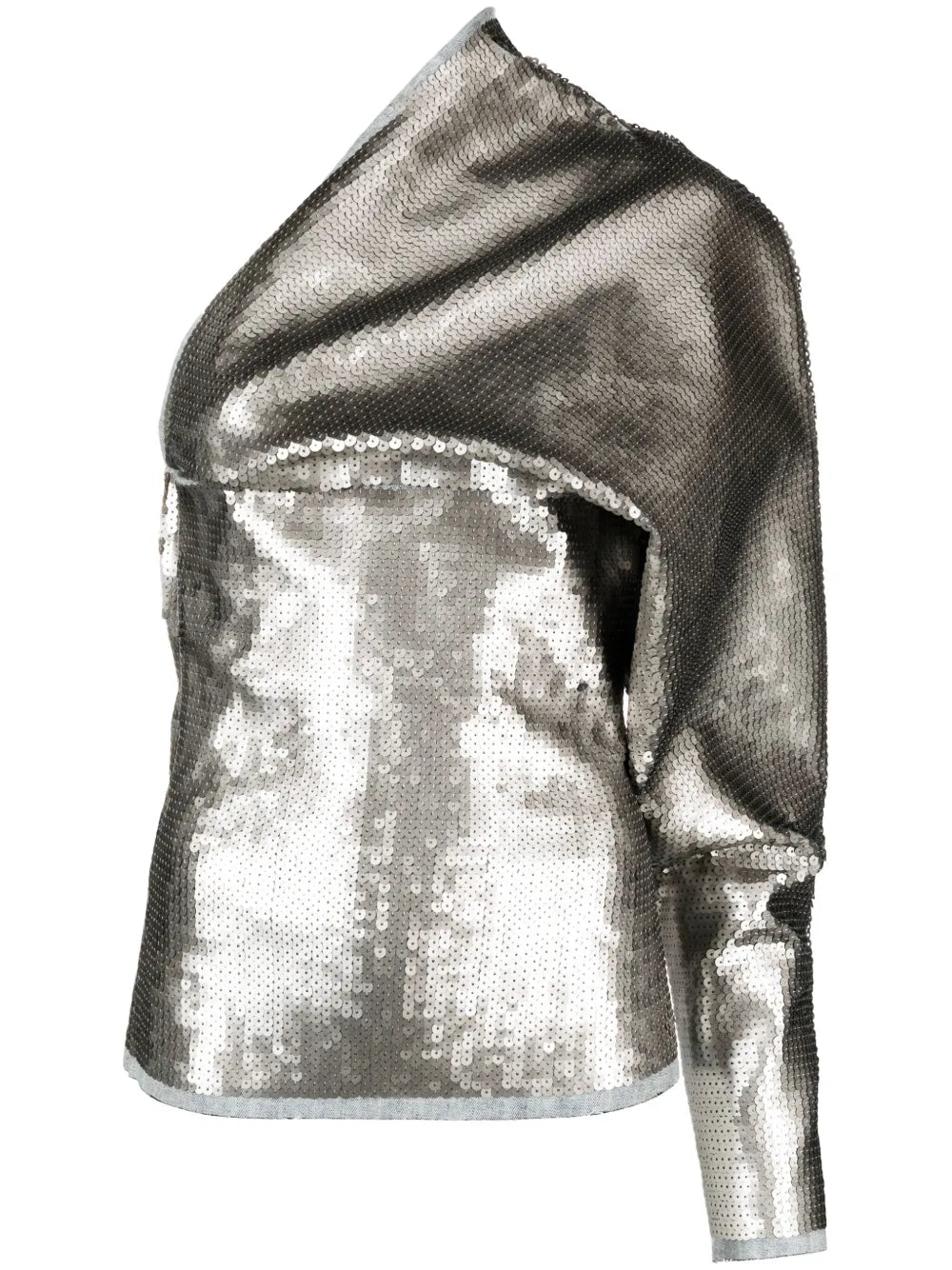Luxor Single-Sleeve Draped Sequin Top