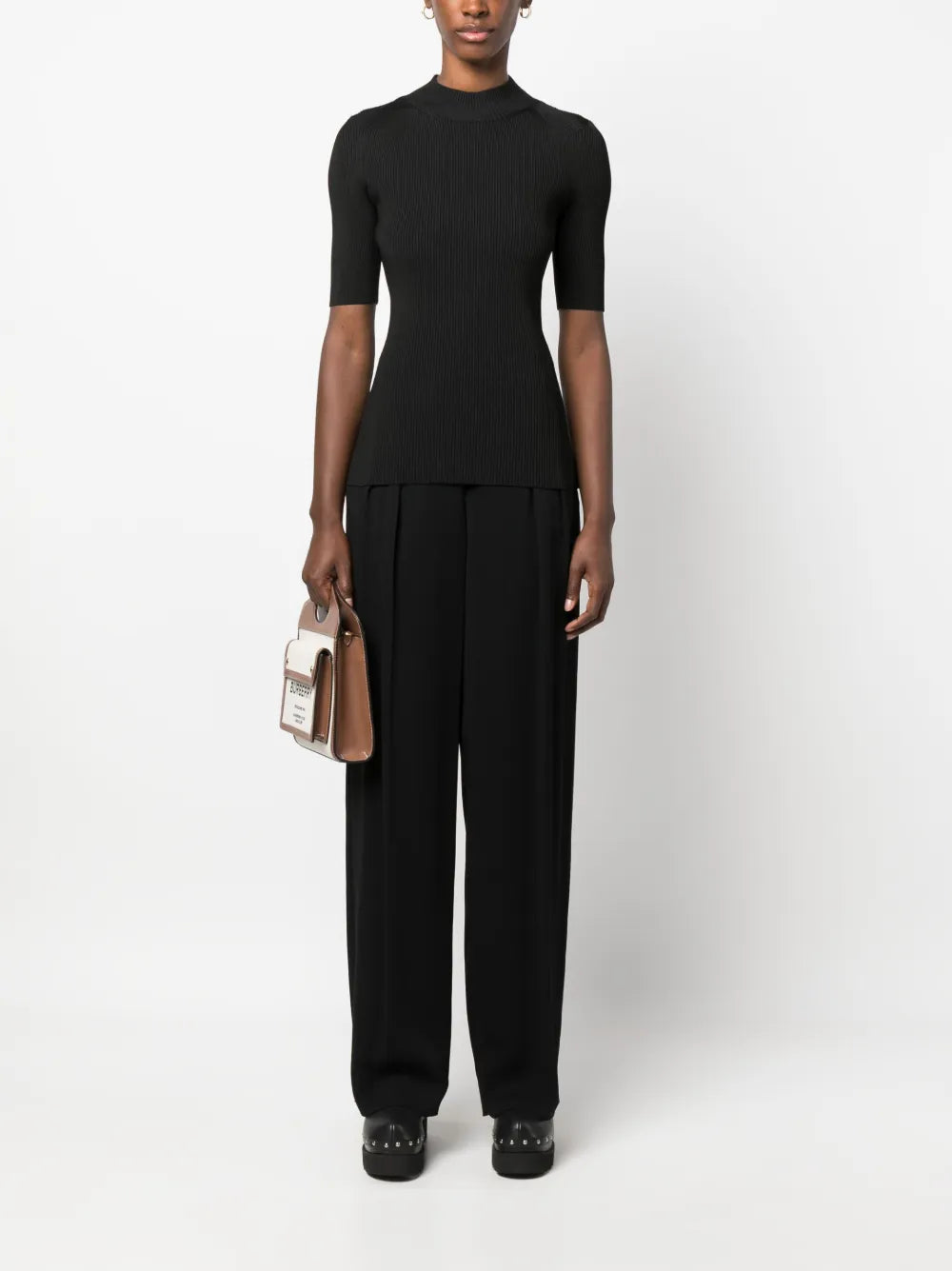 High-Neck Ribbed-Knit Top