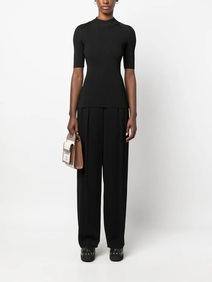 High-Neck Ribbed-Knit Top