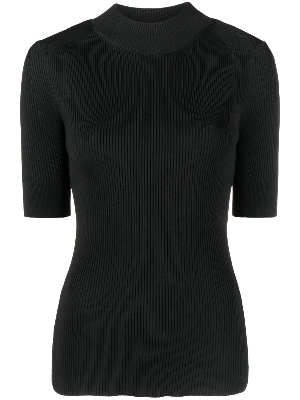 High-Neck Ribbed-Knit Top