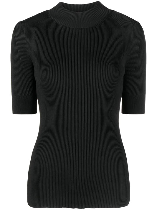 High-Neck Ribbed-Knit Top