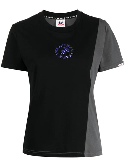 Colour-Block Panelled Cotton T-Shirt
