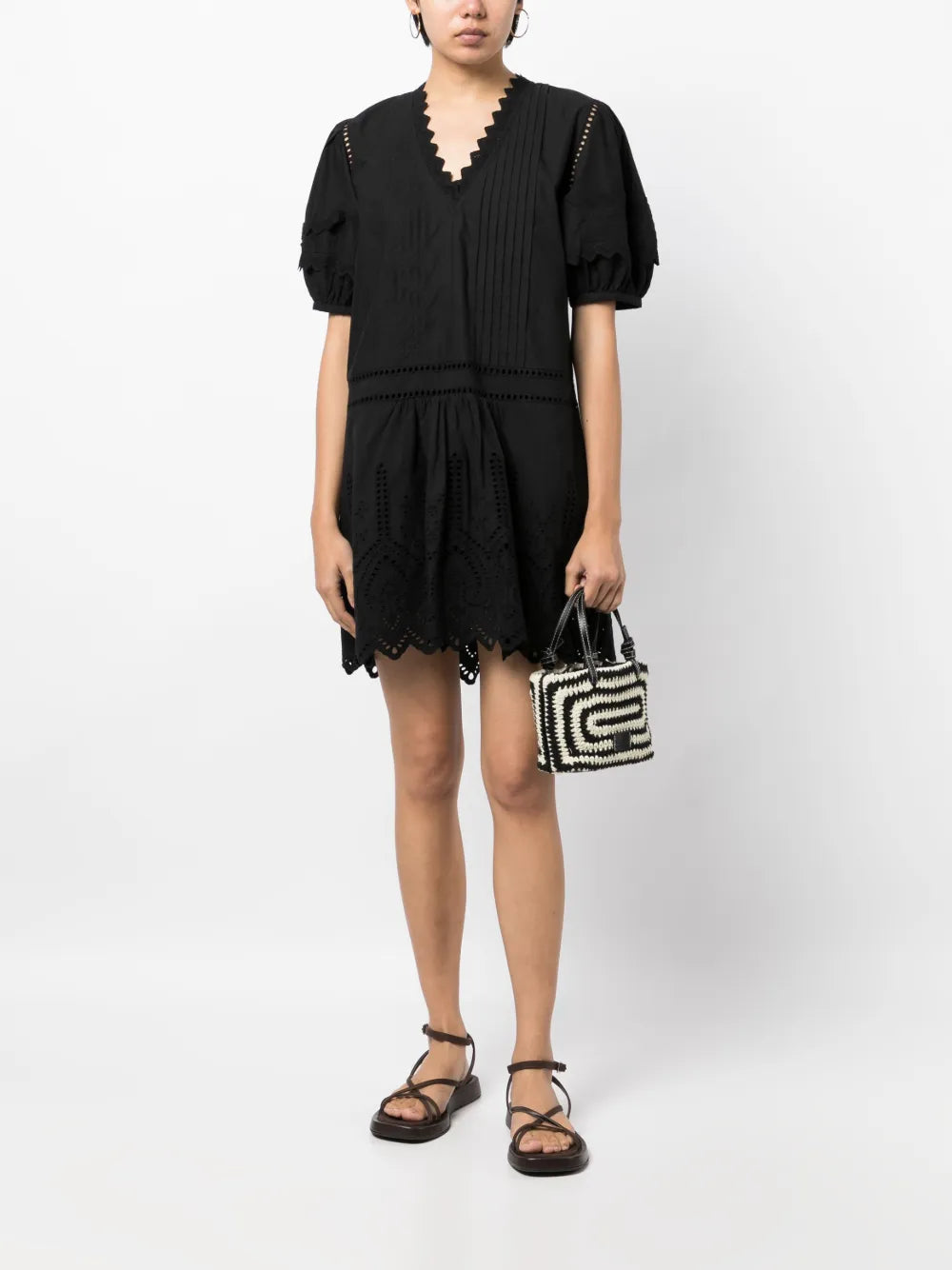 Perforated V-Neck Minidress
