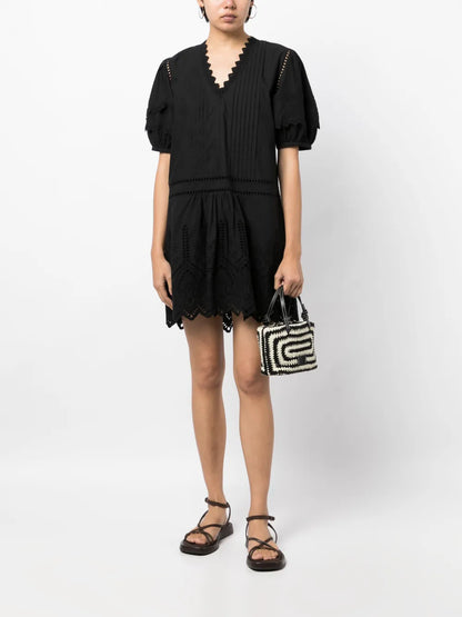 Perforated V-Neck Minidress