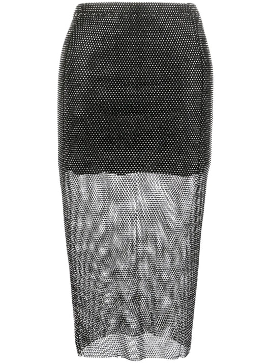 Rhinestone-Embellished Mesh Skirt