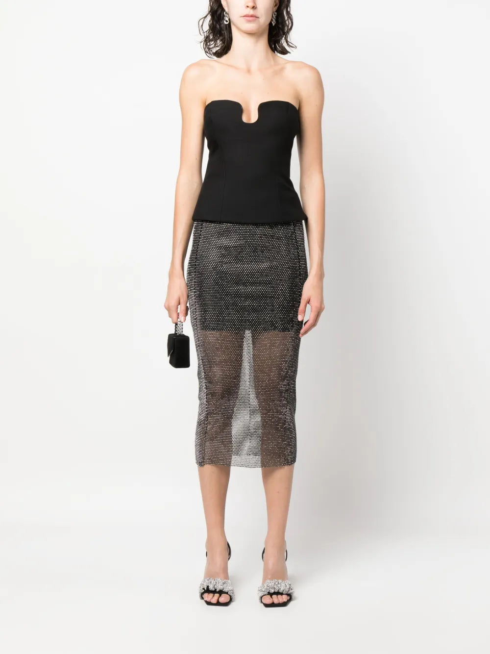 Rhinestone-Embellished Mesh Skirt