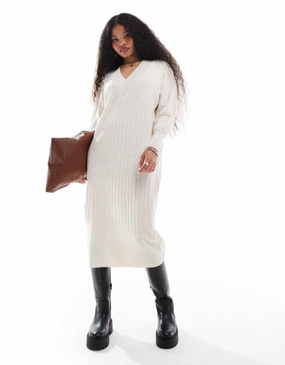 Petite Knitted V Neck Maxi Dress