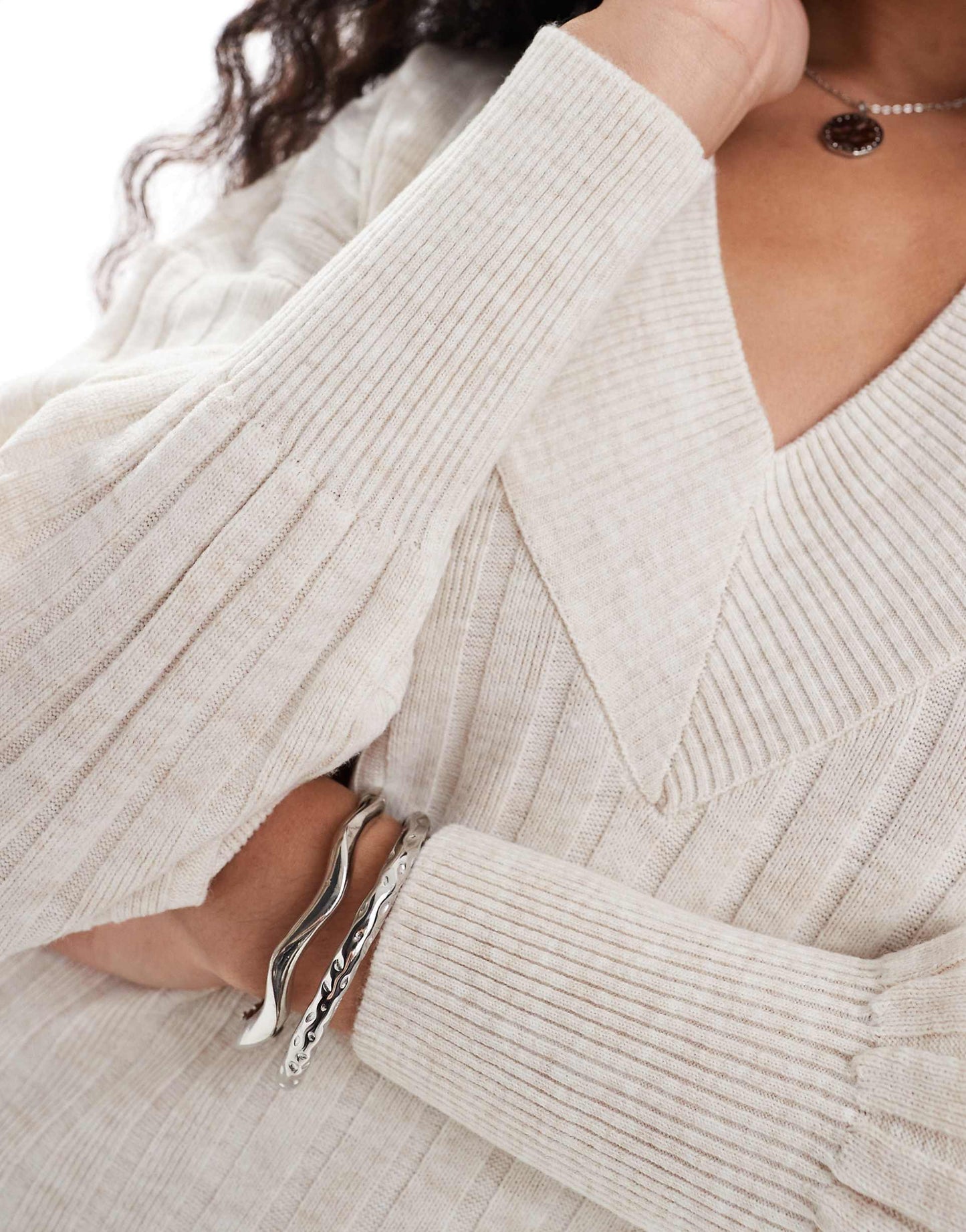 Petite Knitted V Neck Maxi Dress
