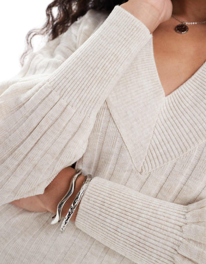Petite Knitted V Neck Maxi Dress