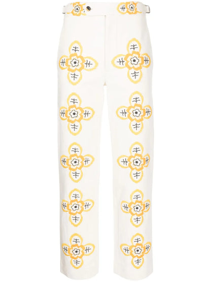 Buttercup Embroidered Straight-Leg Trousers
