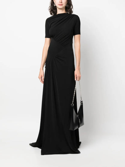 Gathered Short-Sleeve Maxi Dress