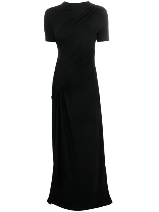 Gathered Short-Sleeve Maxi Dress